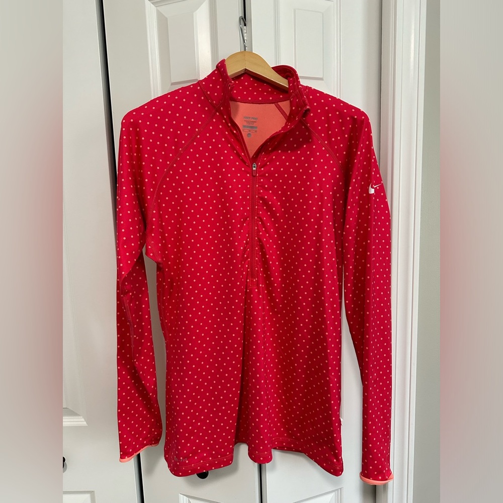 Nike Pro quarter zip running sweatshirt pink w/ orange polkadots size XL